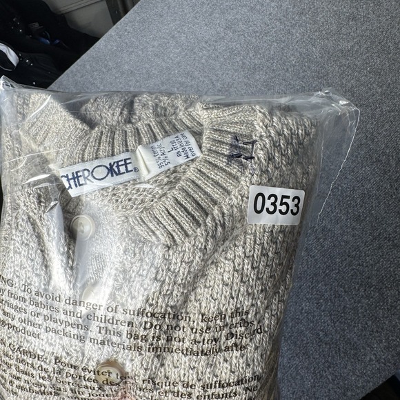 Vintage Cherokee Sweater Mens Large Creme Cotton Made in USA 80s Fishermans Knit - Picture 6 of 6